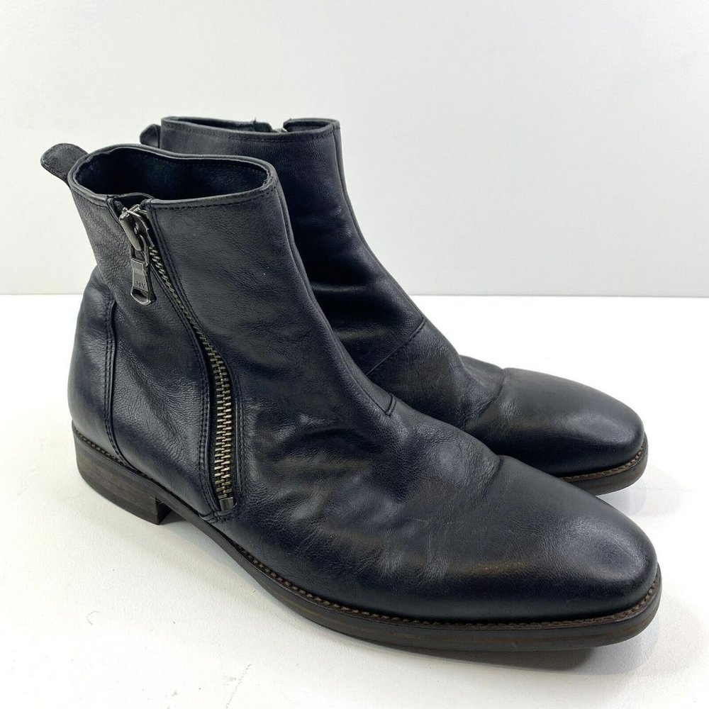 John Varvatos Star M Zip Boot Black Leather Ankle Side Zipper Mens Size 9.5